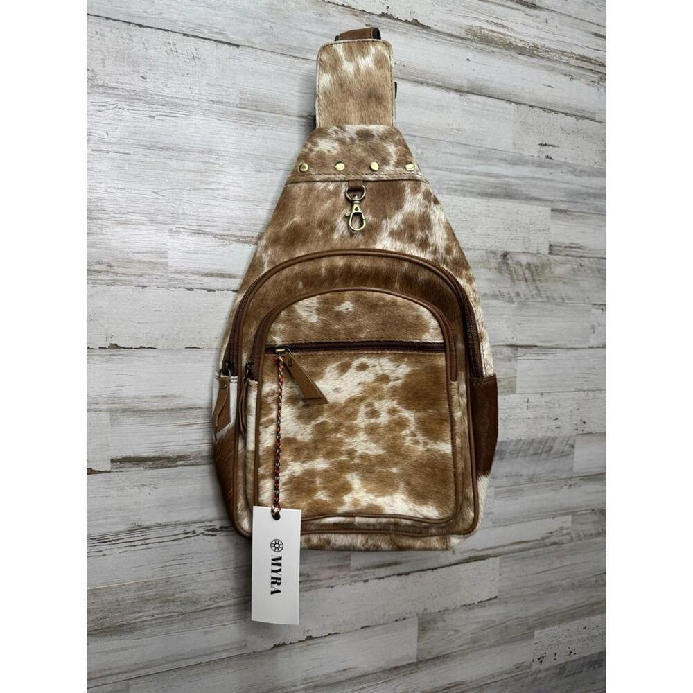 NEW MYRA BAG SIMONS TRAIL COWHIDE LEATHER SLING SHOULDER BAG S-9752 MAKE OFFER!!